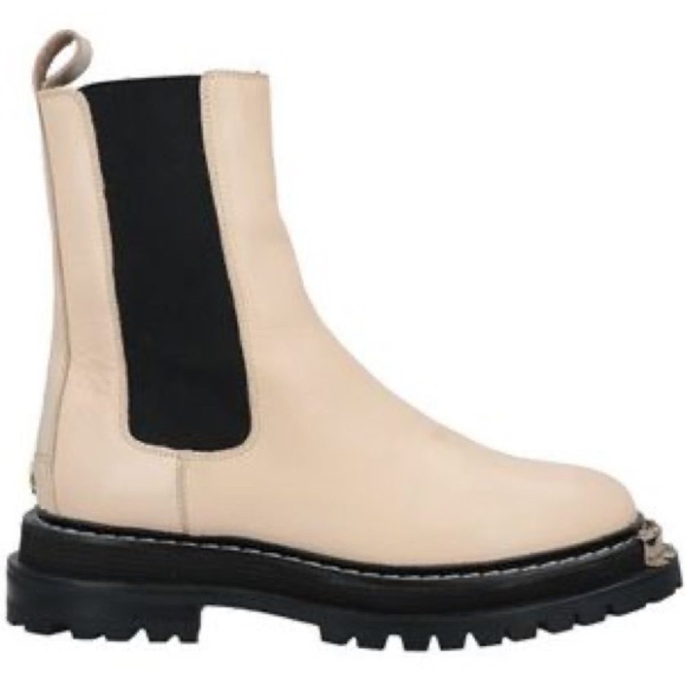 Sandro Liam Lug Boots OffWhite NotchSole Ecru Elastic Stretch Sides Gold notches